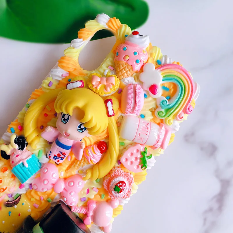Для samsung s8/s9/s10 plus DIY чехол note 8/note9/note10+ 3D милый Сейлор Мун телефон чехол для Galaxy s6/s7 edge сливочный ручной работы