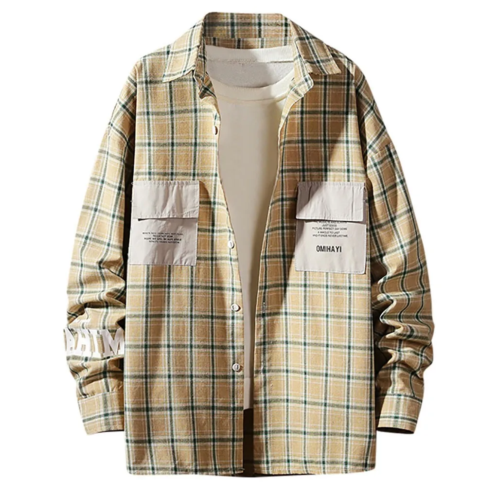 Plaid Shirts Men Casual Button Long Sleeve Autumn Winter Tops Blouse Loose Mens Dress Hip Hop Plus Size M-5XL Camisa Masculina # | Мужская