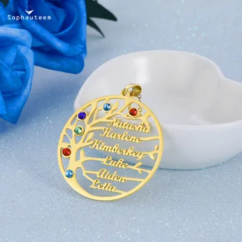 

Custom Name Necklace Stainless Steel Birthstone Family Tree Letter Pendant Necklace for Women Personalized Tree of Life Gift