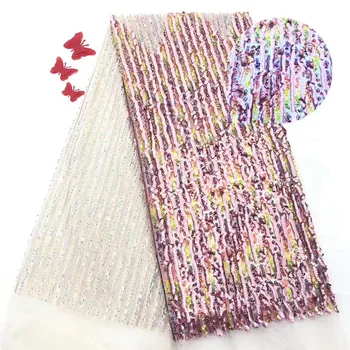 

Fashion lady dress material French net lace fabric with sequins PDN700(5yards/pc)