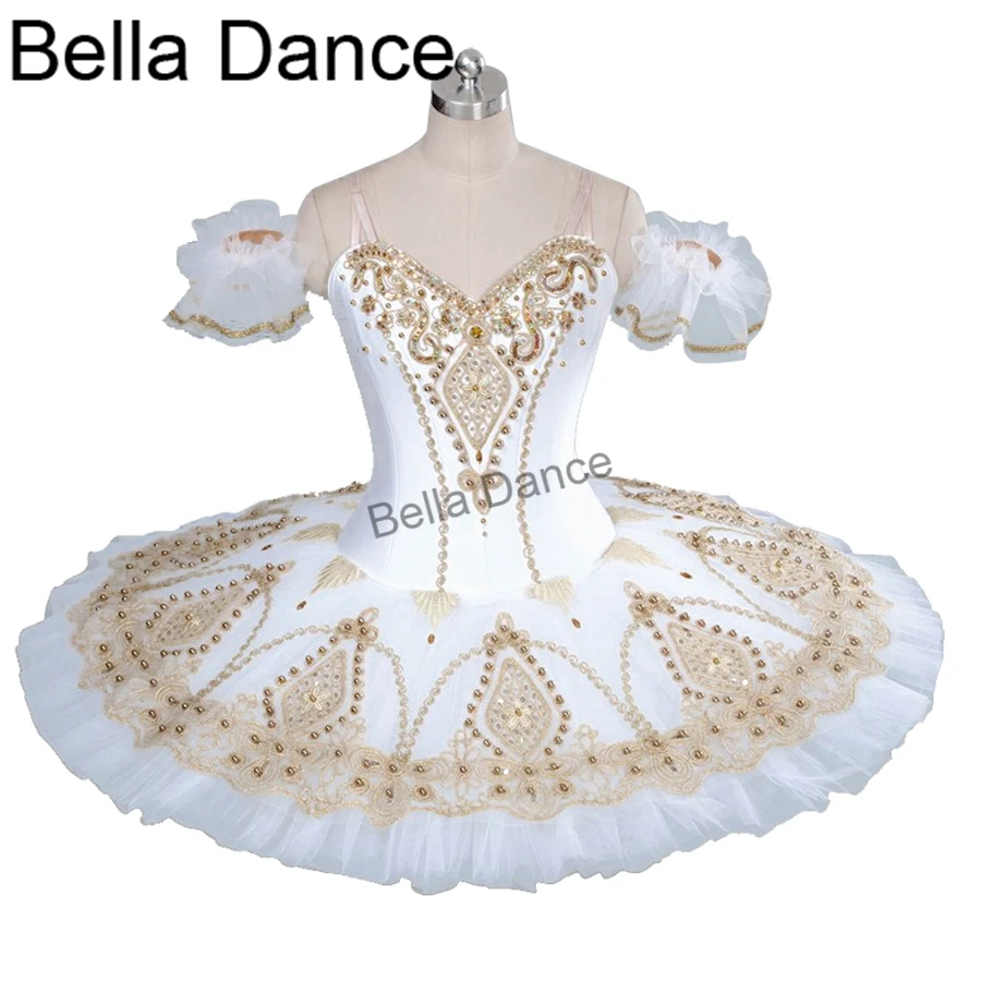Adult Professional Ballet Tutu White Gold Fairy Doll Pancake Platter Performance Tutus  Classical Ballet Stage CostumesBT9056