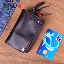 Винтажный кошелек из натуральной коровьей кожи для ключей, мужской кошелек из воловьей кожи на молнии, автомобильный чехол для ключей, держатель для карт, кошелек для монет, органайзер, ключница