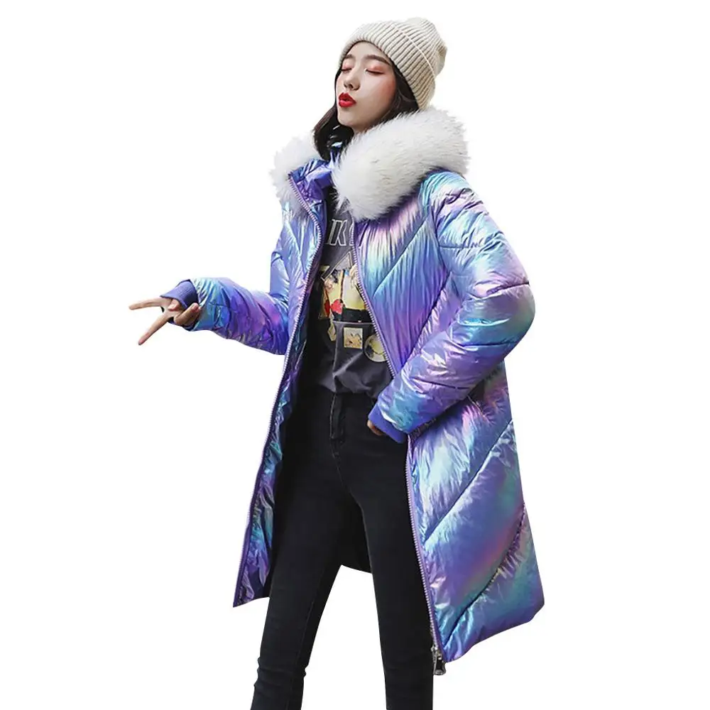 Зимняя куртка женская Повседневная блестящая яркая ветрозащитная куртка Manteau Femme Winterjas Dames Parka Abrigos Invierno Kurtka damsk - Цвет: Фиолетовый