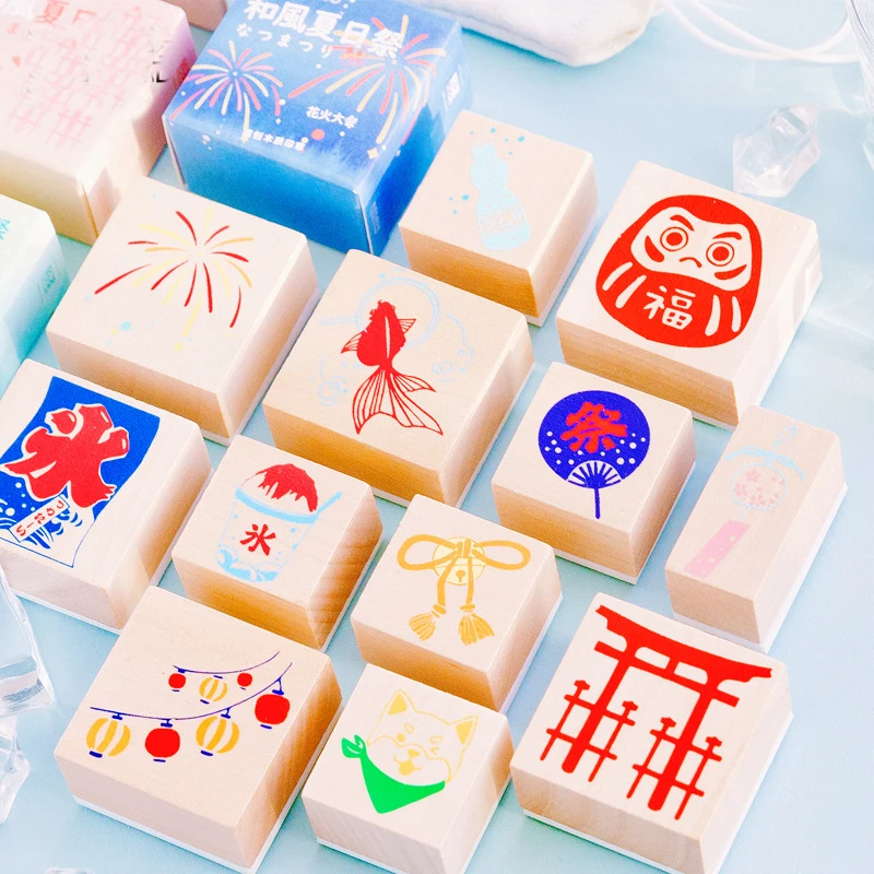 

Momo wooden seals and Wind and Summer Festival Series 12 decorative prints with DIY multi-color printing for firewood dogs and b