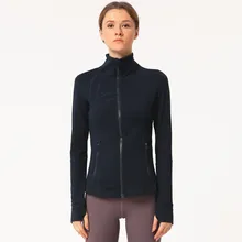 Спортивная куртка для занятий йогой с длинным рукавом, на молнии, для бега, восемь цветов, спортивная одежда для бега, однотонный воротник, одежда для тренировок