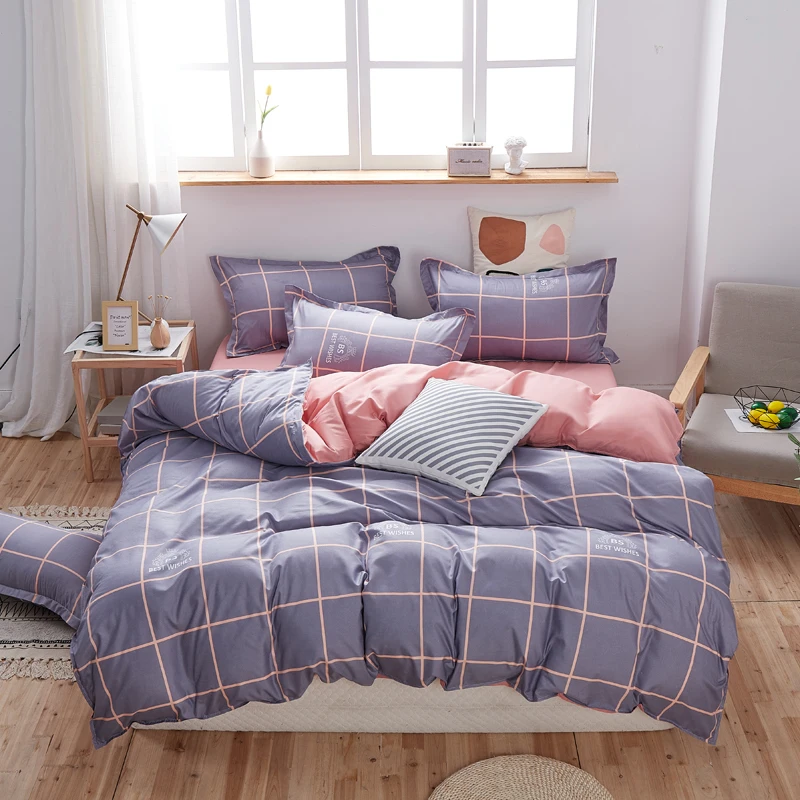 

Solstice New Girl Bedding Sets Bed Sheet Duvet Cover Pillowcases Striped Style Plant Flat Sheet Bedroom Bed 3-4pcs