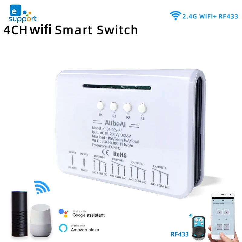 Беспроводной умный модуль переключателя с Wi-Fi 1 канал/4 канала 5 В 12 32 110 220