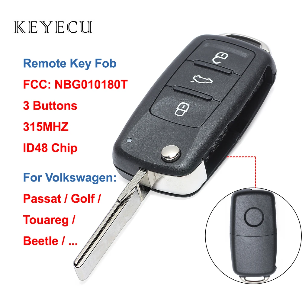 Keyecu дистанционный ключ брелок от машины 3 кнопки 315 МГц ID48 для Volkswagen VW Golf GTI Jetta Touareg