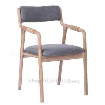 

Wooden Dining Chair, Retro Leisure Chair, Simple Modern Study Chair, Home Fabric Backrest, New Chinese Type Armrest Dining