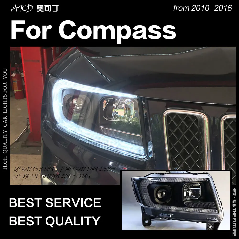 АКД автомобильный Стайлинг для Jeep Компас фары 2012 2016 светодиодный фонарь DRL Hid