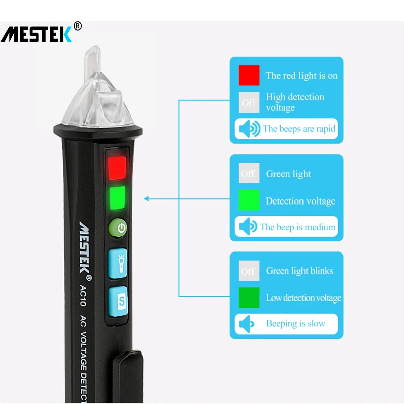 MESTEK AC10 Цифровой вольтметр умный Бесконтактный ручка сигнализация детектор напряжения метр Вольтметр переменного тока тестер Авто Тахометр