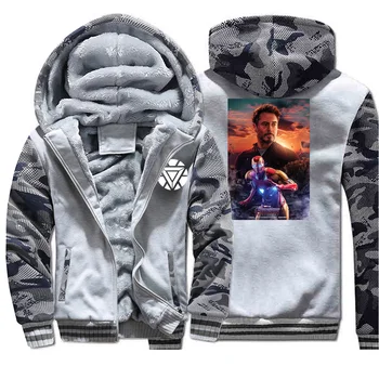

Hoody Sportswear Avengers Endgame Iron Man Cool Tony Stark Winter New Sweatshirt Men Camouflage Coat THick High Quality Raglan