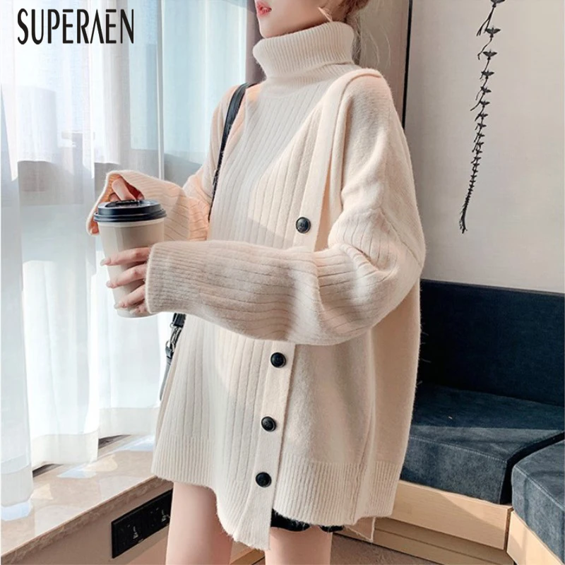 SuperAen, водолазка, пуловеры, свитер для женщин, корейский стиль, новинка, осень и зима, женские свитера, одноцветные, дикие Топы для женщин