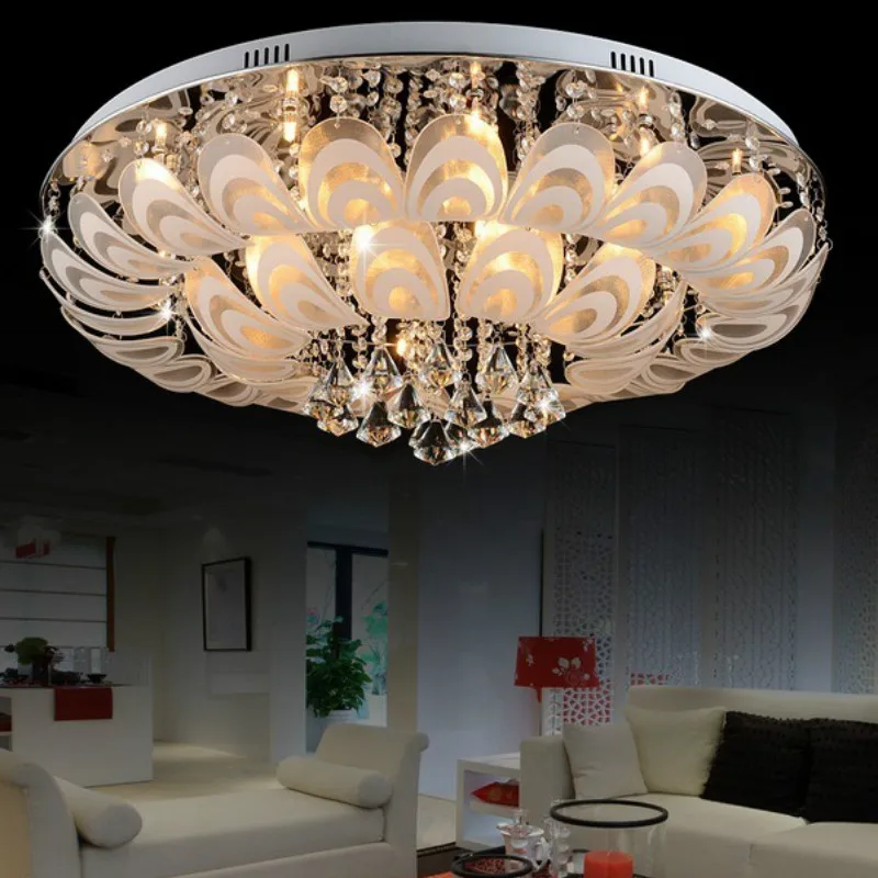 

Peacock Round Crystal Ceiling Light For Living Room Bedroom Modern Indoor Lamp with Remote Control luminaria deco WF1111
