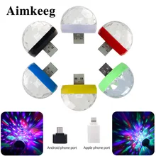 Aimkeeg мини USB светодиодный вечерние фонари портативный хрустальный магический шар RGB сценический эффект лампа Звуковое управление проектор для мобильного телефона