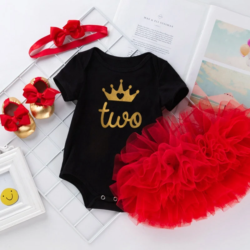 Комплект одежды на день рождения для новорожденных девочек 1-2 лет, одежда для маленьких девочек, топы+ юбки-пачки+ повязка на голову+ туфли, 4 предмета, для маленьких девочек