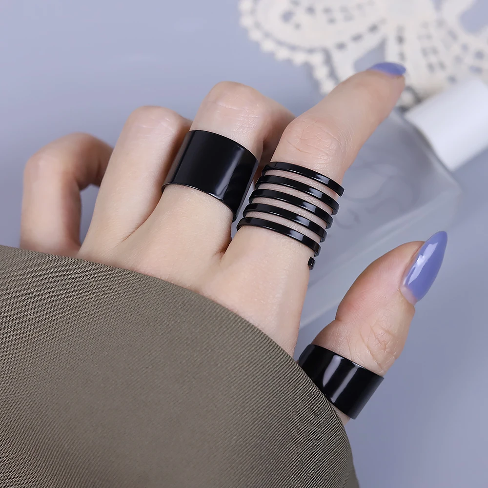 Ring Set Finger Ring 3Pcs Punk Wide Rings Female Ring Set For Women