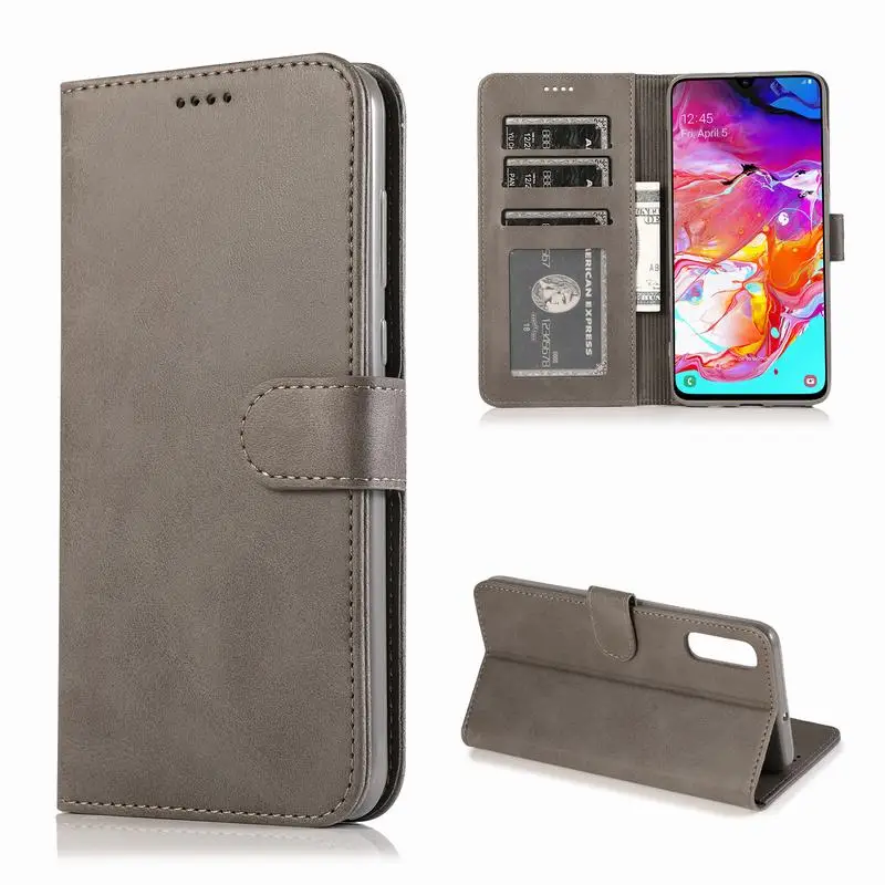 Чехол для samsung Galaxy A70 A 70 чехол для samsung A7 Роскошный кошелек флип-чехол из искусственной кожи Аксессуары для мобильных телефонов чехол s - Цвет: Grey Case