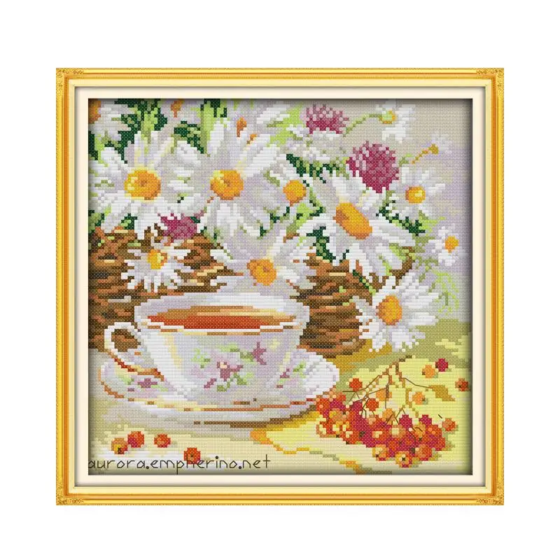 Afternoon tea cross stitch kit flower food still life 18ct 14ct 11ct printed canvas embroidery DIY handmade needlework plus plus cross stitch kit