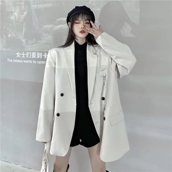 

High Street Elegant Temperament Chain Blazer Women Autumn Loose Double Breasted Blazers Casual Female Korean Fashion Outwears