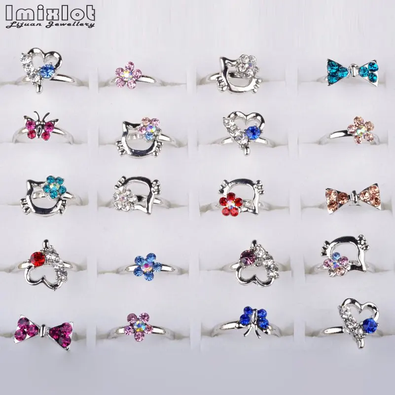 5 шт. посеребренные кольца с кристаллами разных дизайнов милые детские вечерние регулируемые кольца