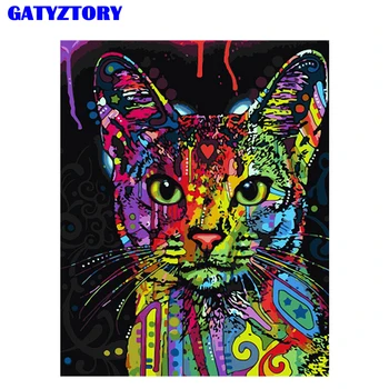 

Framed Abstract Colorful Cat Animals Diy Painting By Numbers Hand Painted Oil Painting For Wall Art Picture Home Decoration