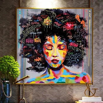 

Abstract African Woman Portrait Canvas Painting Posters and Prints Graffiti Art Cuadros Quadro Wall Art Picture for Living Room