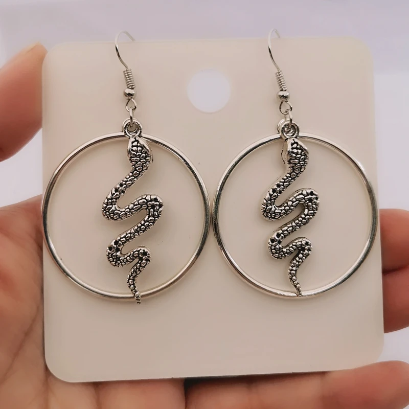 Silver Plated-Snake-Hoop Earrings-Serpent-Goth-Gift-Gothic-Hoops-Silver-Witchy-Goddess-Dark-Statement