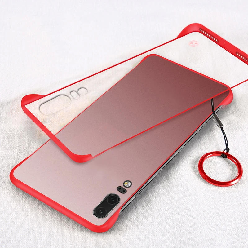 Чехол YonLinTan Coque. cover. Чехол для HuaWei P20 Lite P20lite Pro Бескаркасный Жесткий ПК материя прозрачный скраб с кольцом для пальцев - Цвет: red