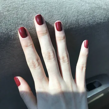 

24PCS/SET Short Red Wine Pure Round Head Solid Color Fake Nails Finished Fingernails Nail Art False Nail Tips JP992-Y6-B3