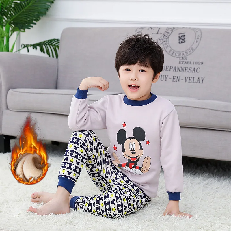 Теплая Пижама для маленьких мальчиков и девочек; зимняя одежда для маленьких девочек; флисовая Пижама с Микки Маусом; детская одежда для сна с динозавром; Пижама для детей