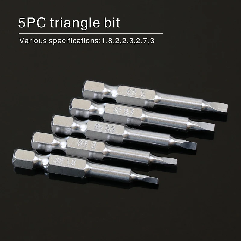 

5pcs Triangular Screw Bits Magnetic screwdriver bit anti slip triangle screw head 1.8/2/2.3/2.7/3 mm S2 alloy steel hex shank