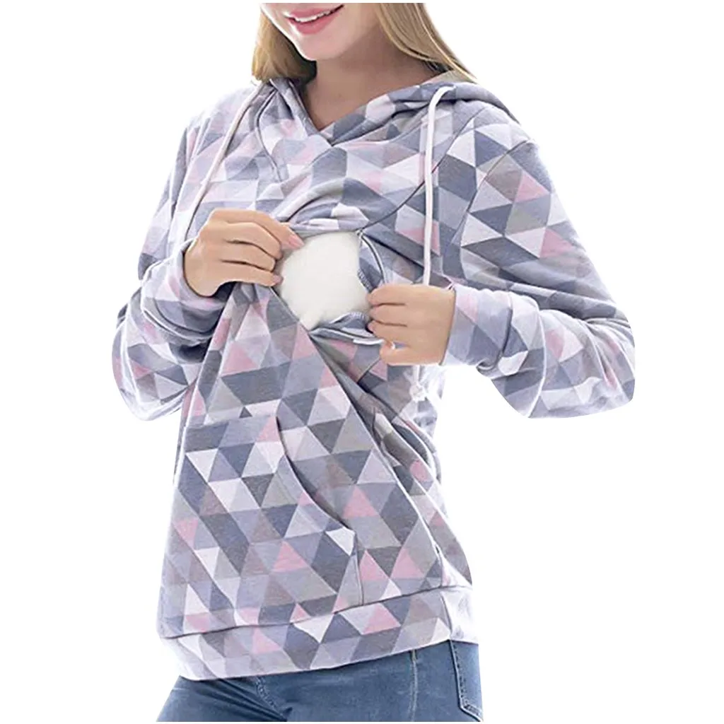SAGACE Женская одежда для грудного вскармливания на осень зиму блузка Топ с капюшоном Повседневная Женская одежда для беременных футболка XXL