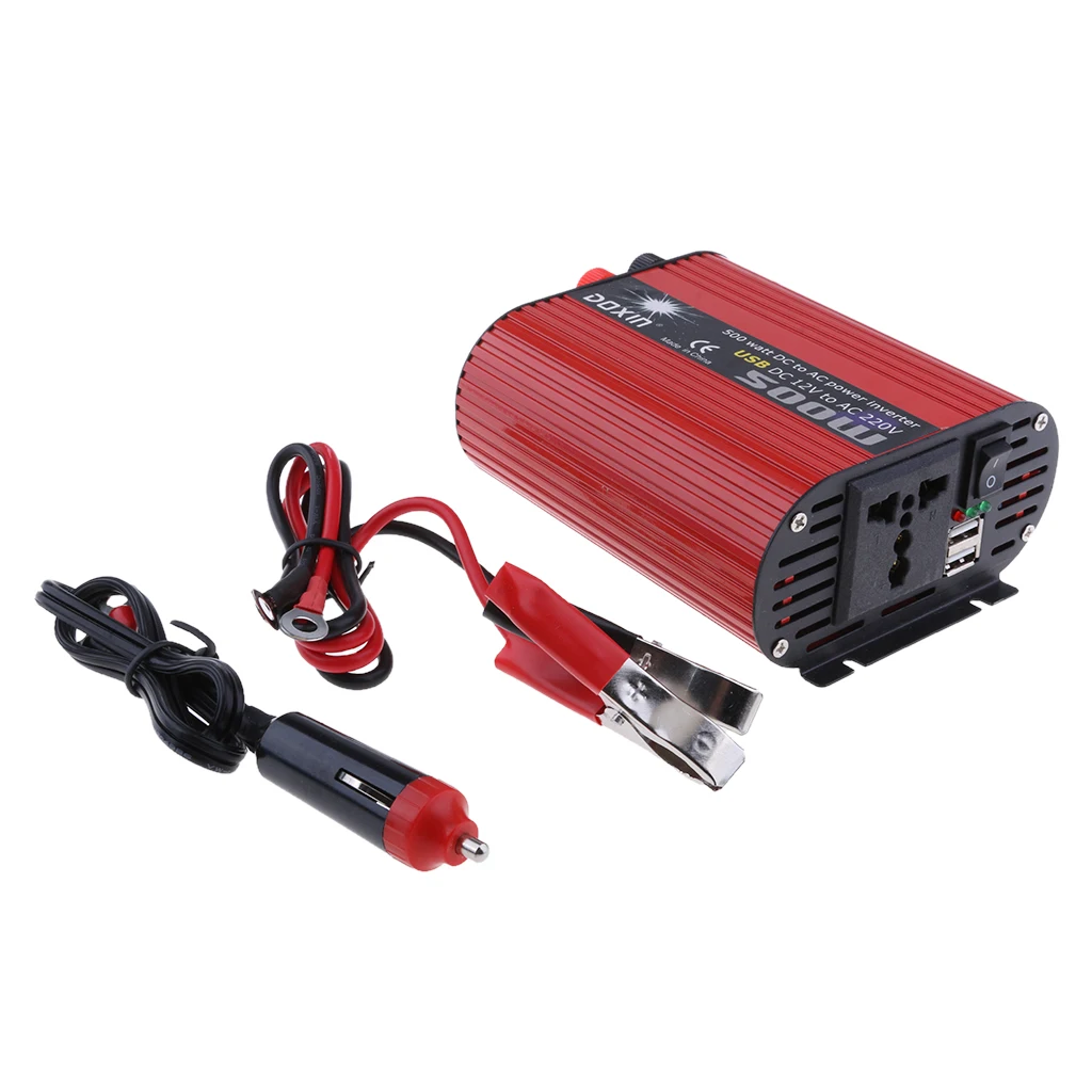500W Мощность Инвертор постоянного тока 12V переменный ток на выходе 220V преобразователь 3.1A устройство для автомобиля с двумя портами USB адаптер переменного тока, красный