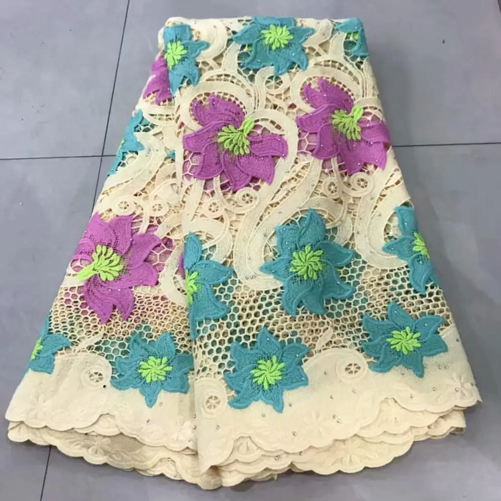 

High quality nigerian lace wedding african lace fabric/100% Cotton lace/guipure cord lace fabric for wedding party