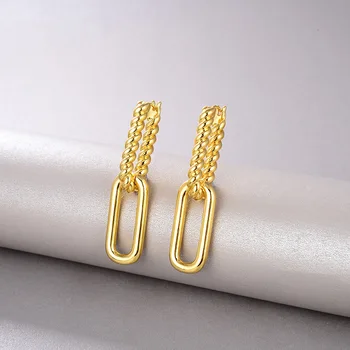 

European and American fashion niche design copper double hoop twists and classic element chain earrings