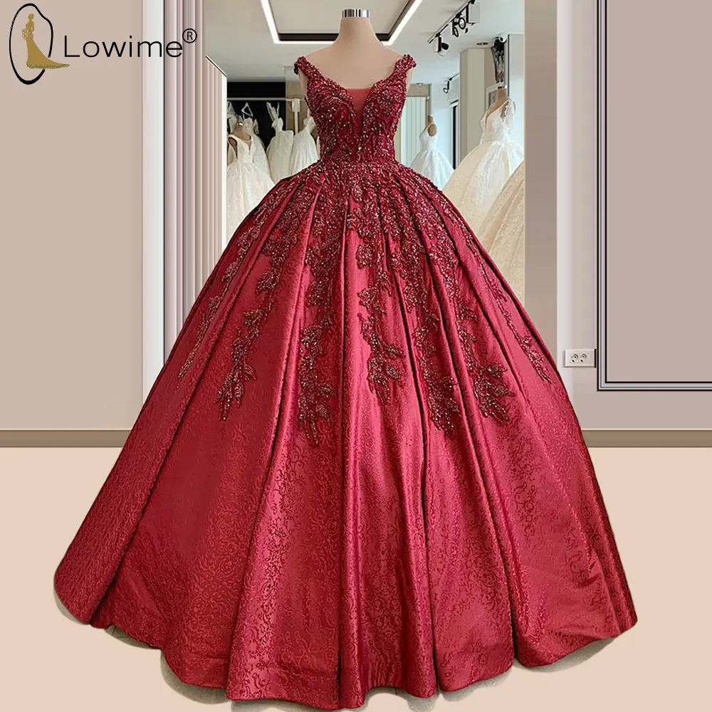 

Vestido De Noite Ruched Burgundy Ball Gown Evening Dresses Applique Beaded Kleid Robes Prom Party Gowns Couture