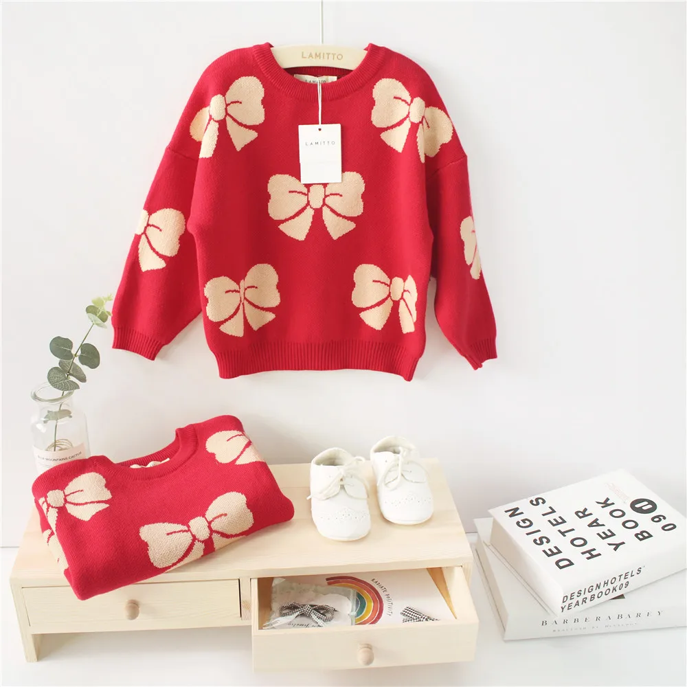 

Lmt2303 2019 Autumn And Winter New Products Child Chinese-style Large Bow Cotton Knitted Sweater