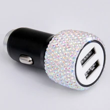 Подарок Универсальный двойной USB для планшета телефон прочный Стразы светодиодный индикатор стабильный Сияющий автомобильное зарядное устройство алюминиевый сплав декоративный