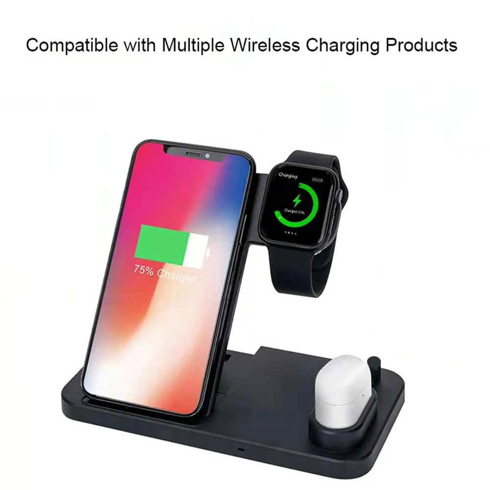 4 in 1 QI Wireless Fast Charger Folding Charging Dock Stand for iPhone X 8 Smart Phone for Apple Pen / Watch 1/2/3/4 for Airpods