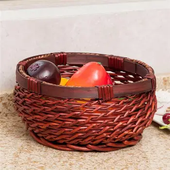 

25CM Home Storage Baskets Wicker Vegetable Fruit Basket Hand Woven Storage Basket Kitchen Bread Storage Basket Organizer Tools