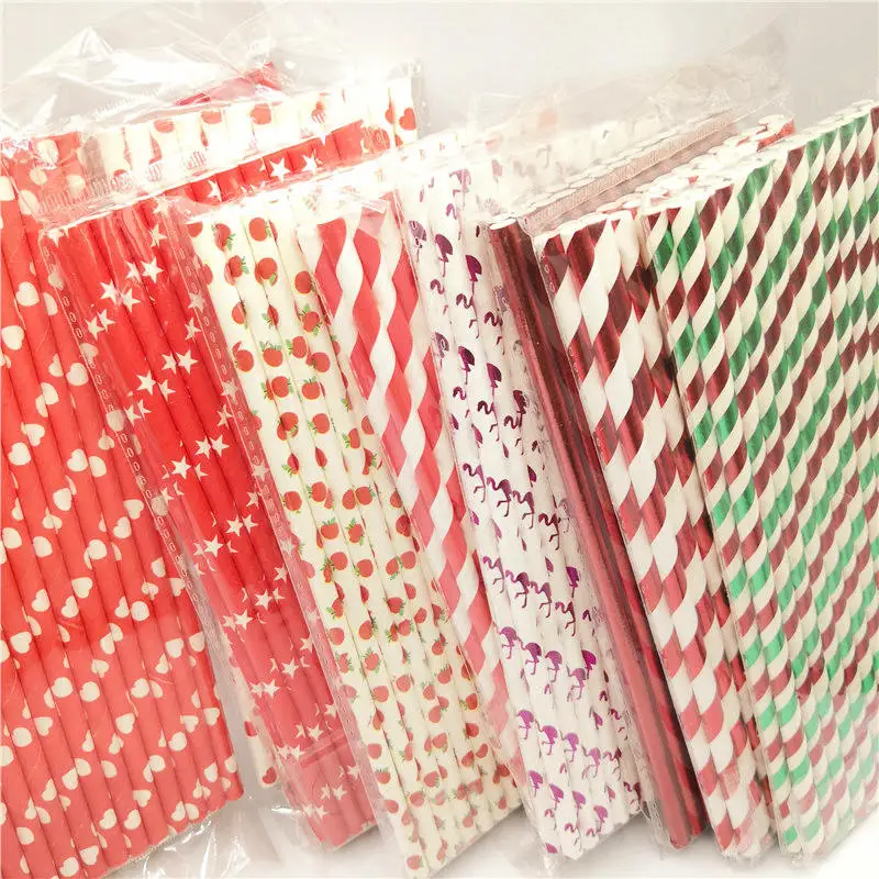 

25pcs Paper Drinking Straws Red Heart Striped Party Paper Straws happy birthday party decoraiton birthday party decorations kids