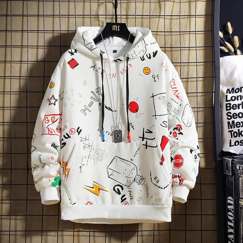 Мужские толстовки из хлопка, модные толстовки Harajuku в японском стиле, хип-хоп, Осень-зима, флисовая Толстовка для мужчин и женщин, пуловер с капюшоном - Цвет: white