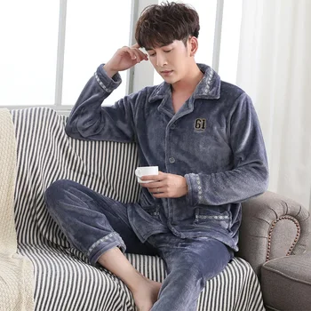 

Men coral pyjamas Farley middle-aged flannel thin model swan spring and autumn heavy velvet home clothing winter