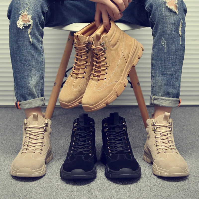 

Men's Boots 2020 Autumn New Tooling Retro Comfortable Riding Boots High To Help Leather Desert Boots Men Shoes botas hombre