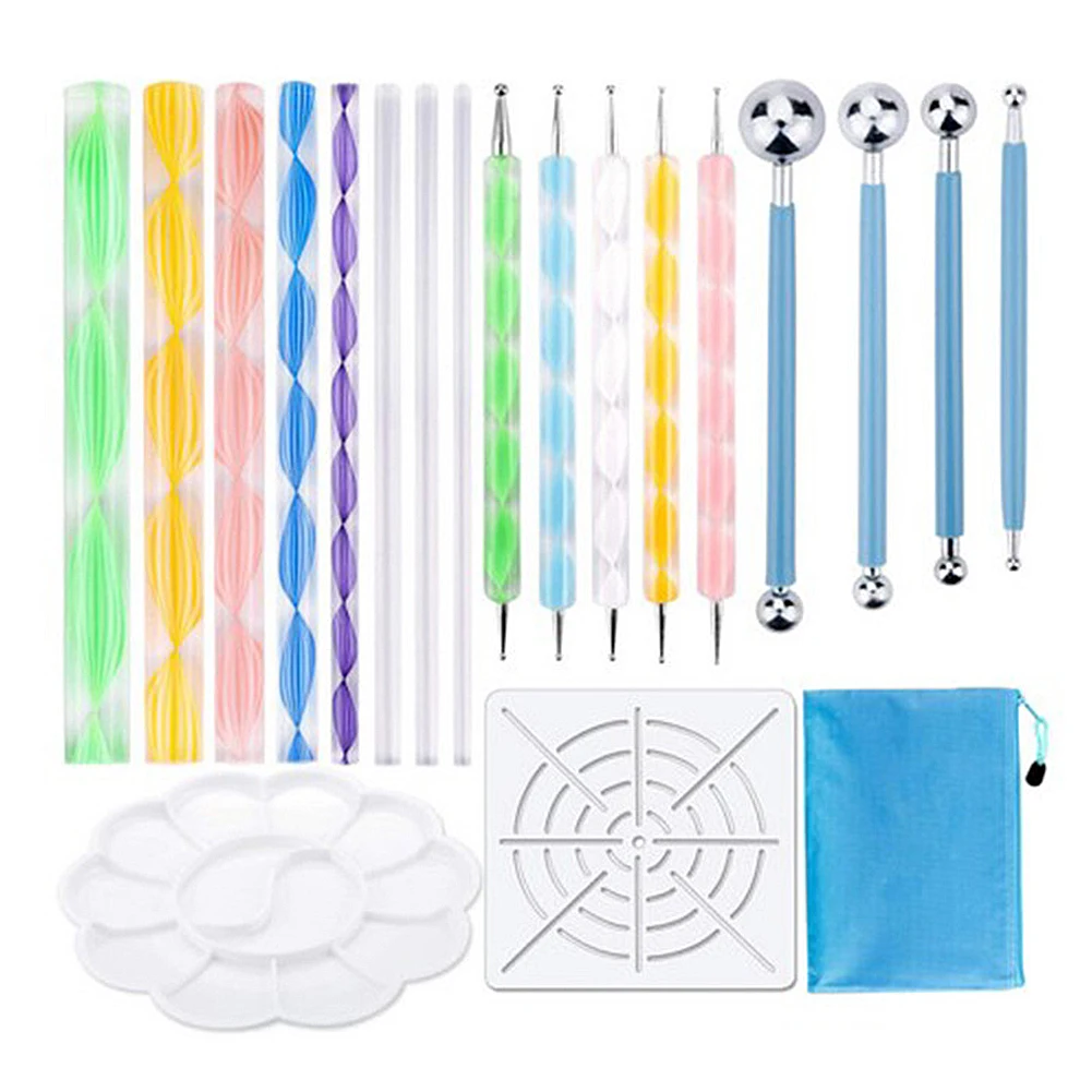 19pcs Plastic Palette Modeling DIY Crafts Indentation Ball Pen Kit Reusable Combination Clay Tool Set Acrylic Rods Accessories