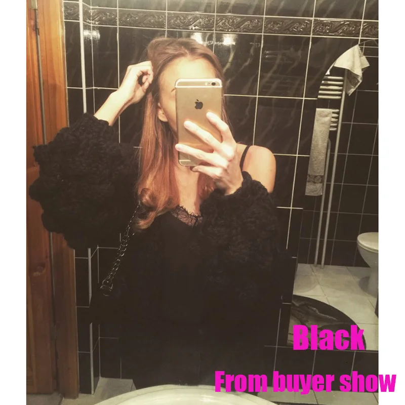 Black Длинный женский Кардиган с длинным рукавом, вязаный кардиган ручной работы с рукавом-фонариком, Свободный теплый свитер - Цвет: Black