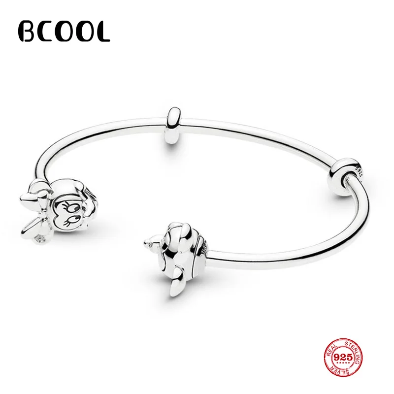 

Fashion 925 Charm Silver Original 1:1 Copy Bracelet, Disneyss Mickeyss Minniess Open Bracelet Jewelry Gift for DIY Bracelet