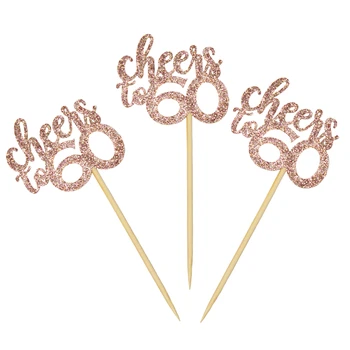 

24pcs/pack Glitter Rose Gold Cheers to 60 Paper Cupcake Topper Happy Birthday Cake Topper Birthday Party Supply Cake Top Flag