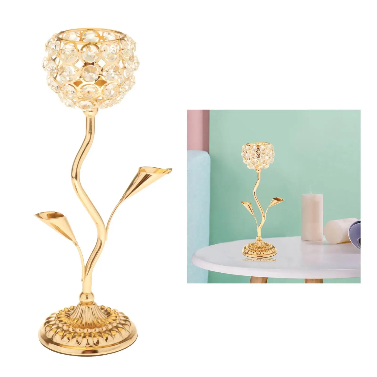 Vintage Iron Crystal Candle Holder Candlestick Gold Wedding Party Home Decor